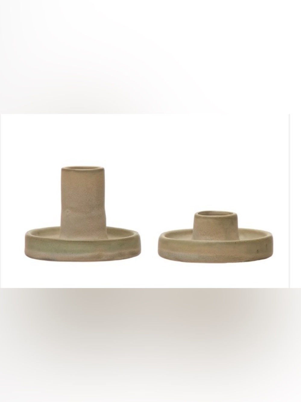 BOUTIQUE NEW s/2 Stoneware taper candle holders -green/cream